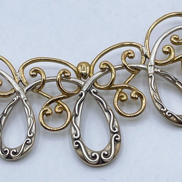 Carolyn Pollack 925 Sterling Silver & Brass Filigree Scroll Necklace 16"-19" Adj - Picture 5 of 8